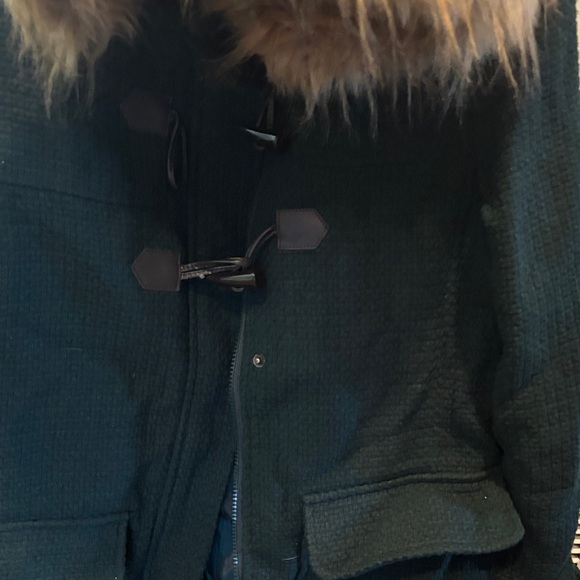 Madden Girl Dark Green Coat with Faux Fur Trim - Picture 2 of 7